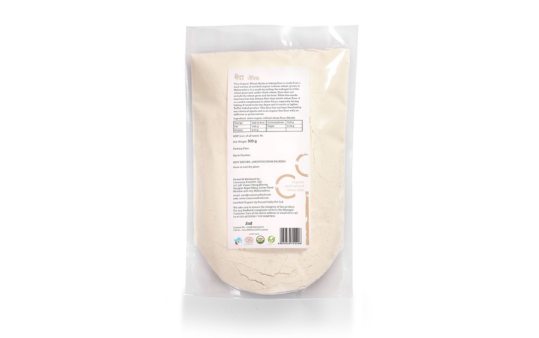 Conscious Food Refined Wheat Flour Maida Organic+Unbleached   Pack  500 grams